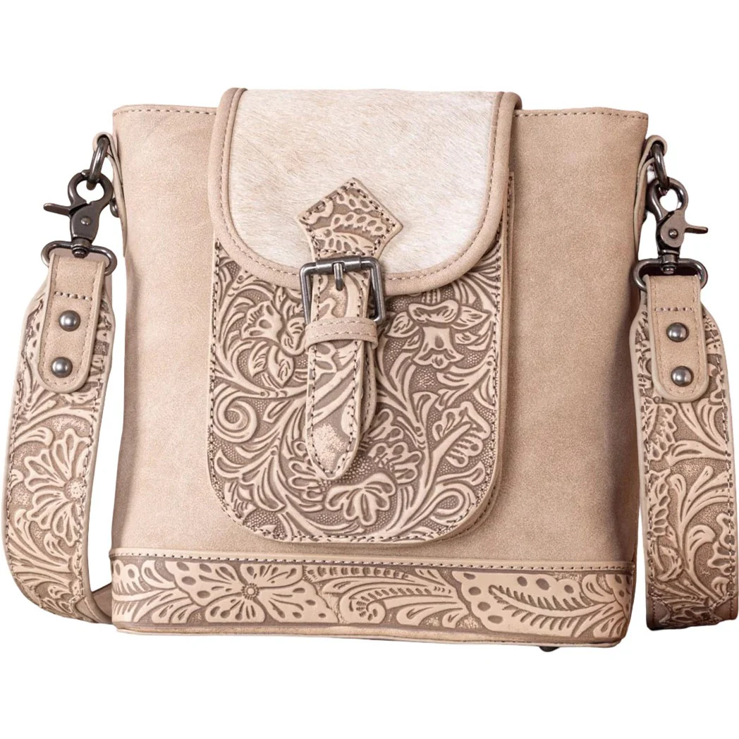 Trinity Ranch - Womens Genuine Hair-On Cowhide Tooled Concealed Carry Crossbody Bag - Image 4
