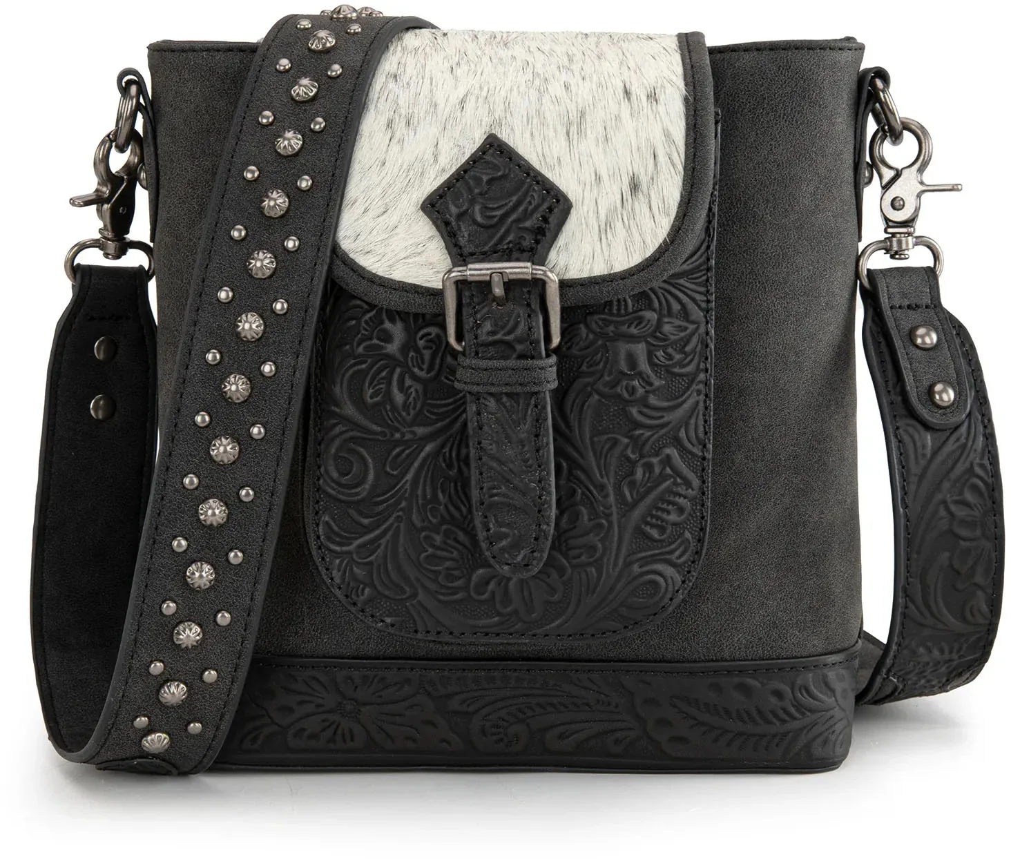 Trinity Ranch - Womens Genuine Hair-On Cowhide Tooled Concealed Carry Crossbody Bag - Image 7