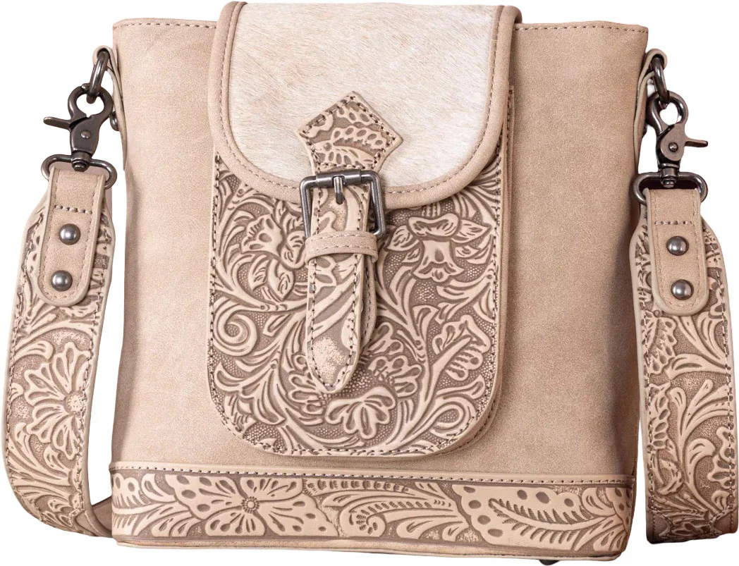Trinity Ranch - Womens Genuine Hair-On Cowhide Tooled Concealed Carry Crossbody Bag - Image 8