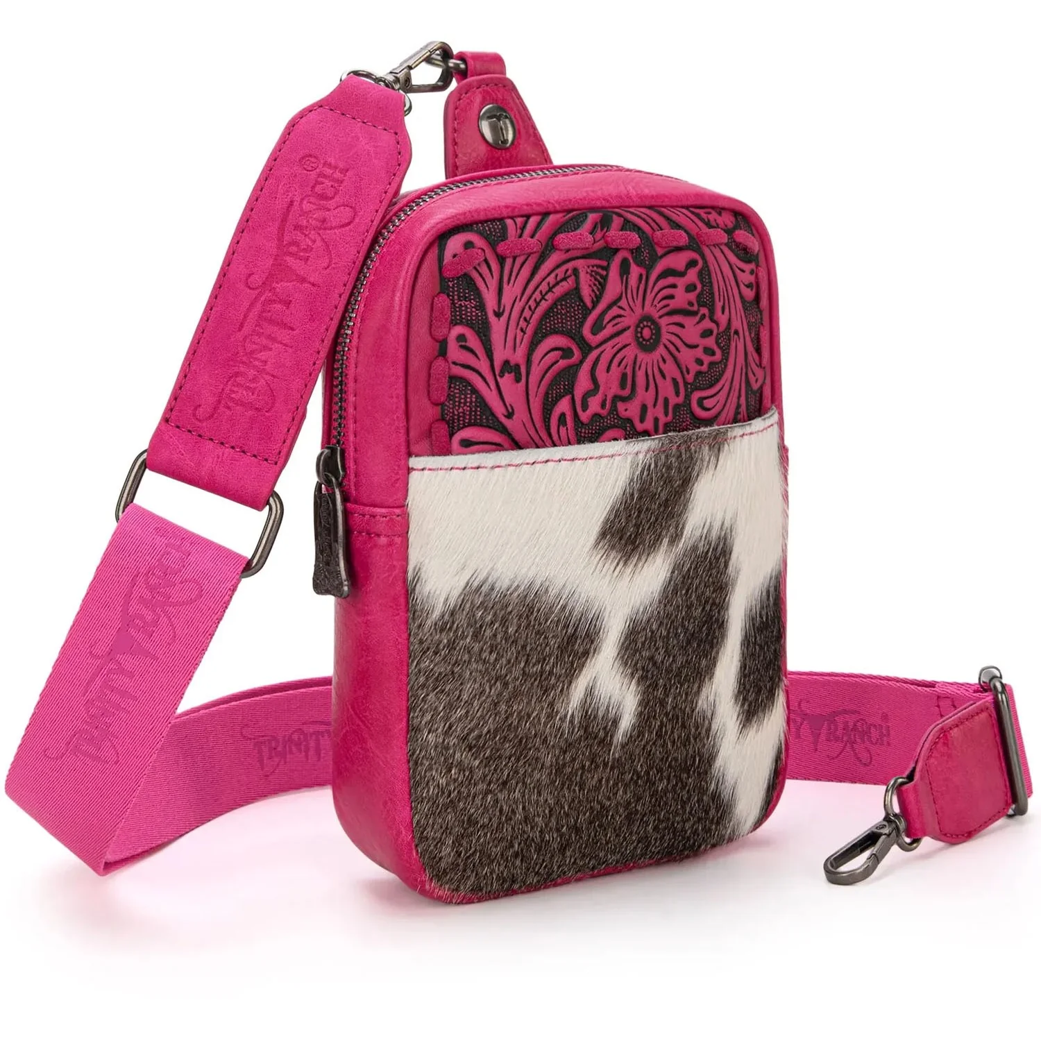 Trinity Ranch - Womens Genuine Hair-On Cowhide Tooled Sling Bag - Image 9