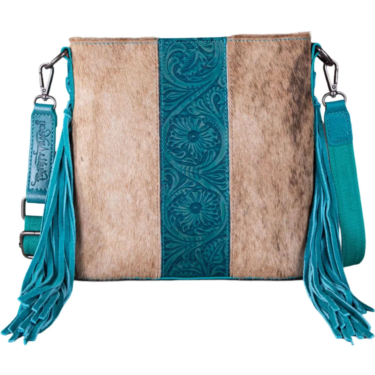 Trinity Ranch - Womens Hair-On Cowhide/Tooled Fringe Concealed Carry Crossbody Bag - Image 4
