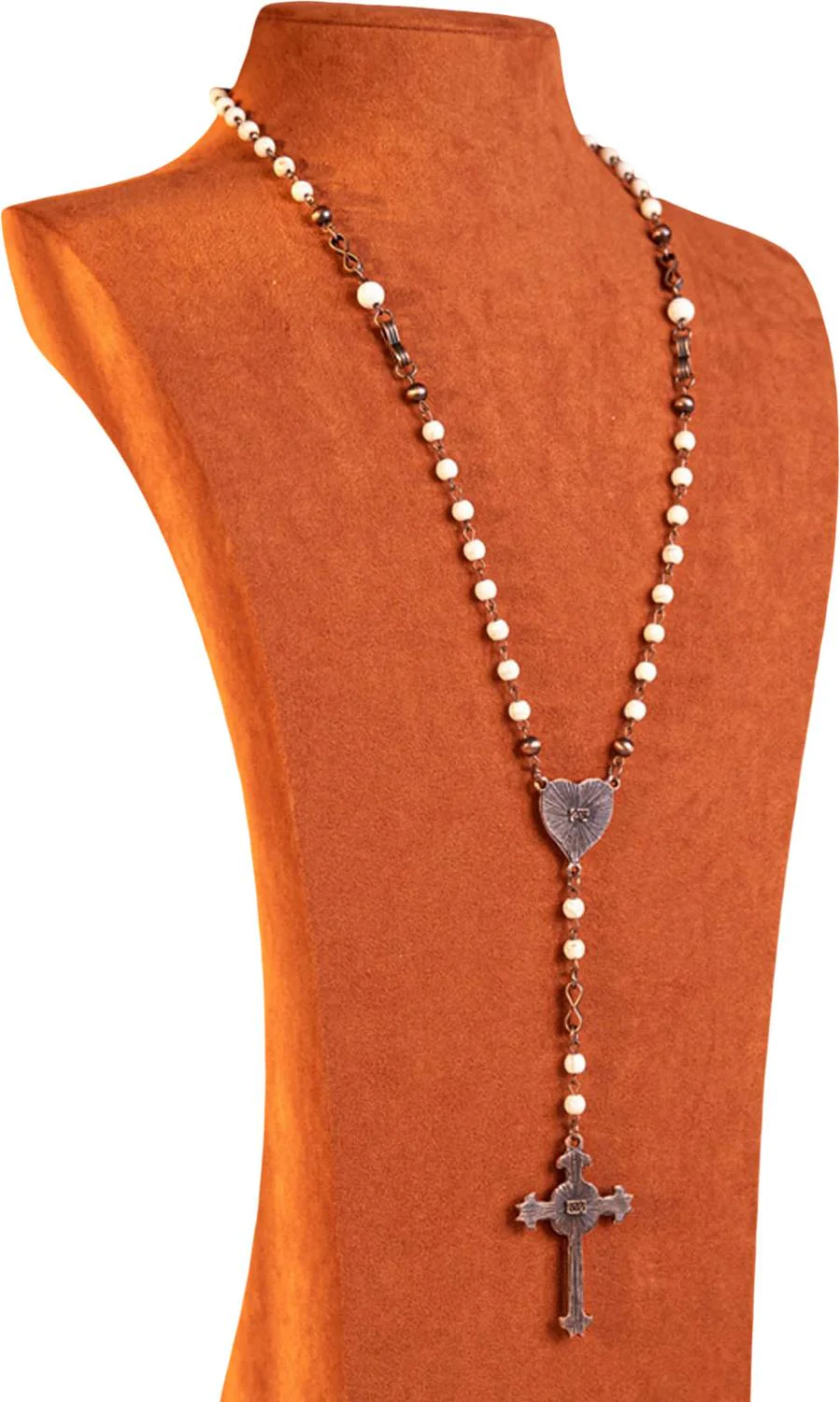 Womens Beaded Heart Shape Cross Pendant Necklace - Image 6