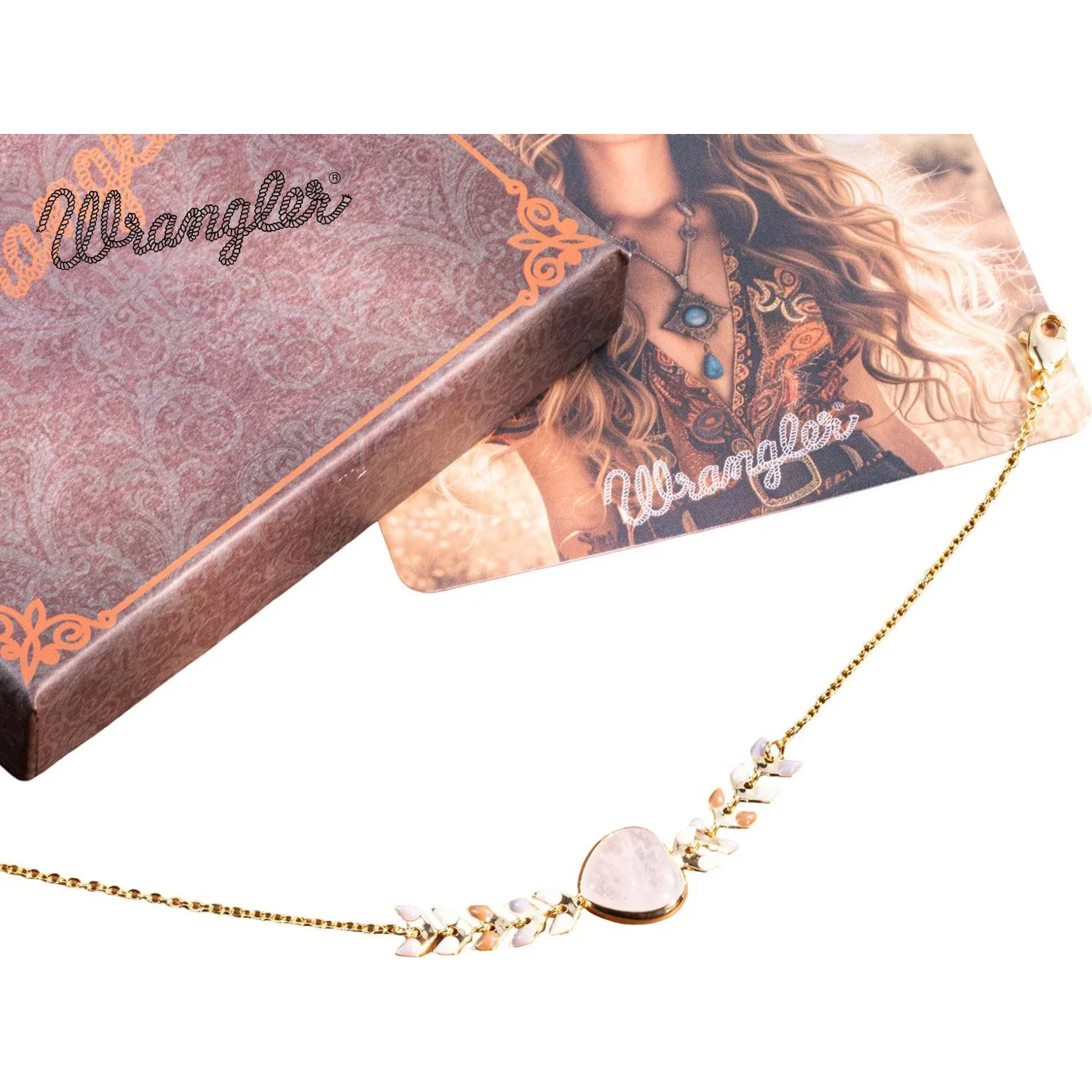 Wrangler - Womens 14 Karat Gold Western Chain Bracelet Heart Shaped Natural Stone - Image 3