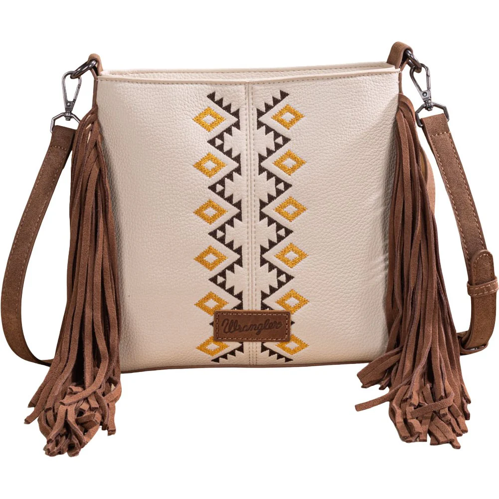 Wrangler - Womens Aztec Embroidered Fringe Crossbody Bag