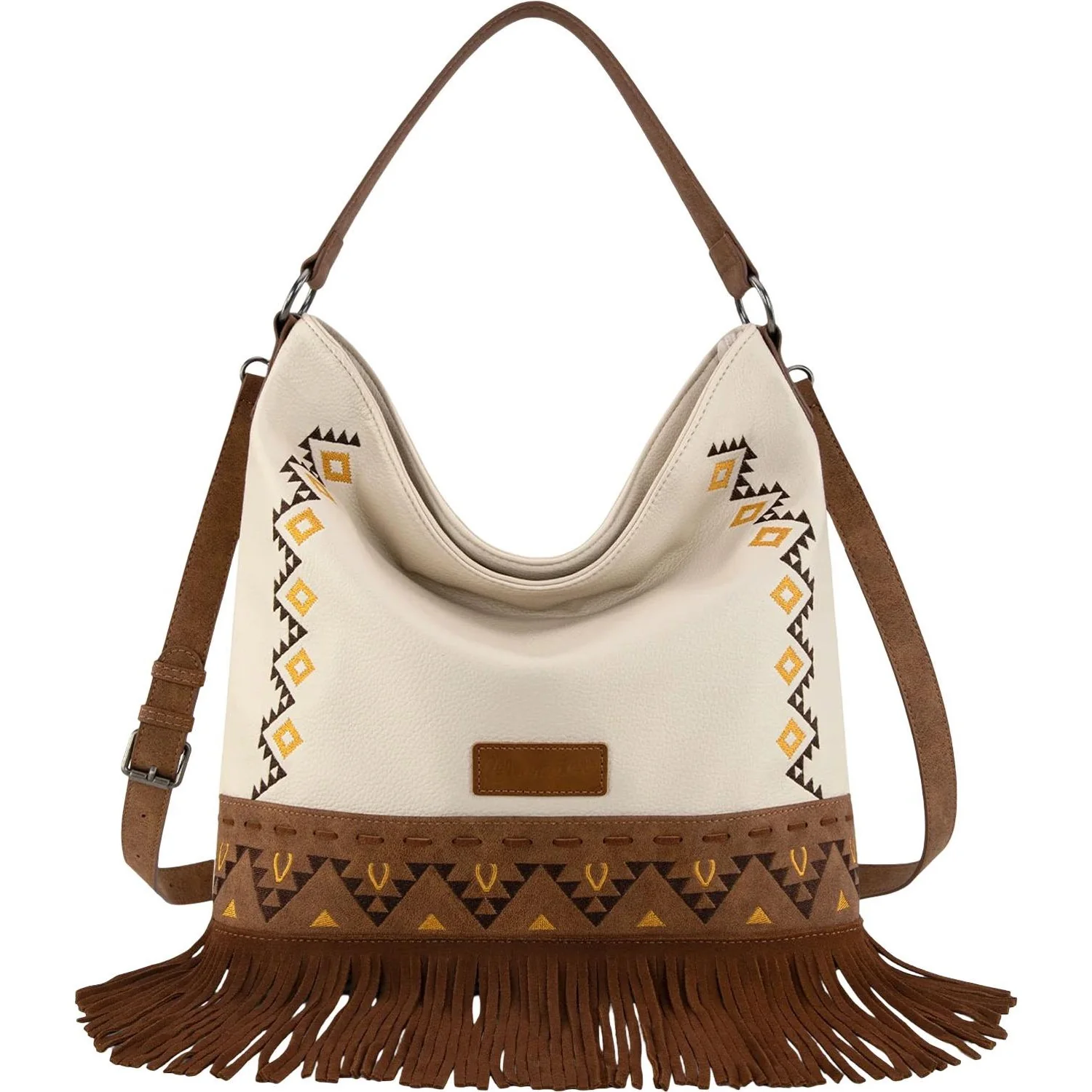 Wrangler - Womens Aztec Embroidered Fringe Large Hobo/Crossbody Bag