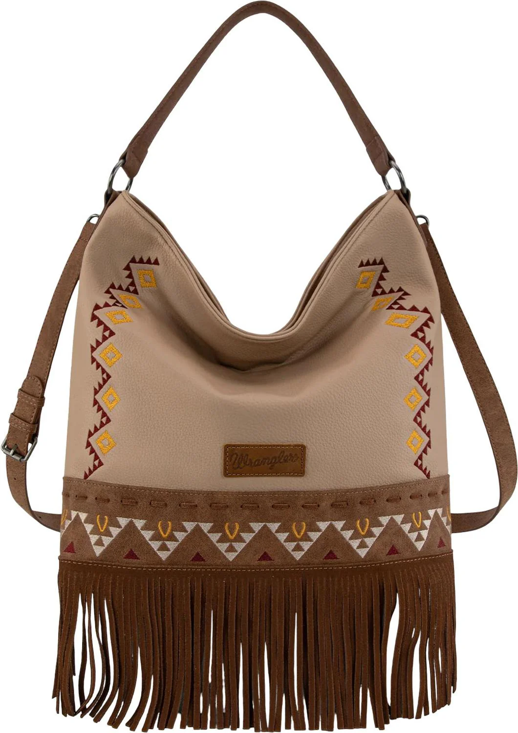 Wrangler - Womens Aztec Embroidered Fringe Large Hobo/Crossbody Bag - Image 10