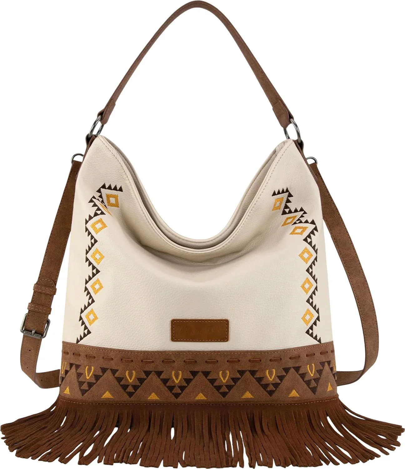 Wrangler - Womens Aztec Embroidered Fringe Large Hobo/Crossbody Bag - Image 6