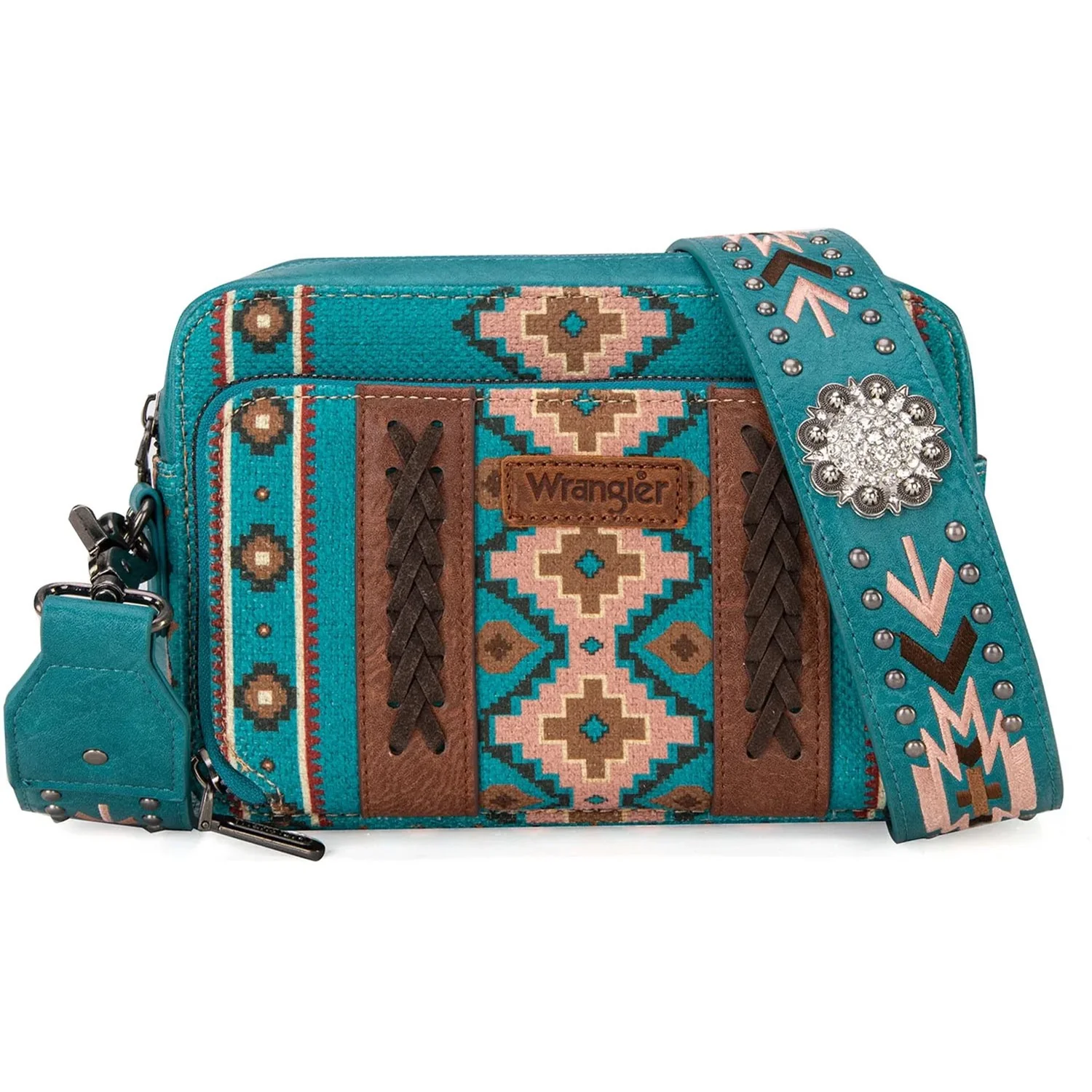Wrangler - Womens Aztec Printed Crossbody Purse With Wallet Compartment