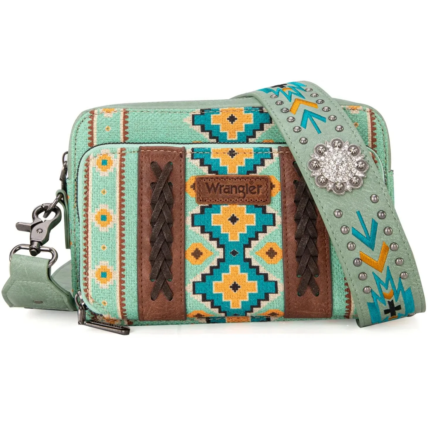 Wrangler - Womens Aztec Printed Crossbody Purse With Wallet Compartment - Image 2