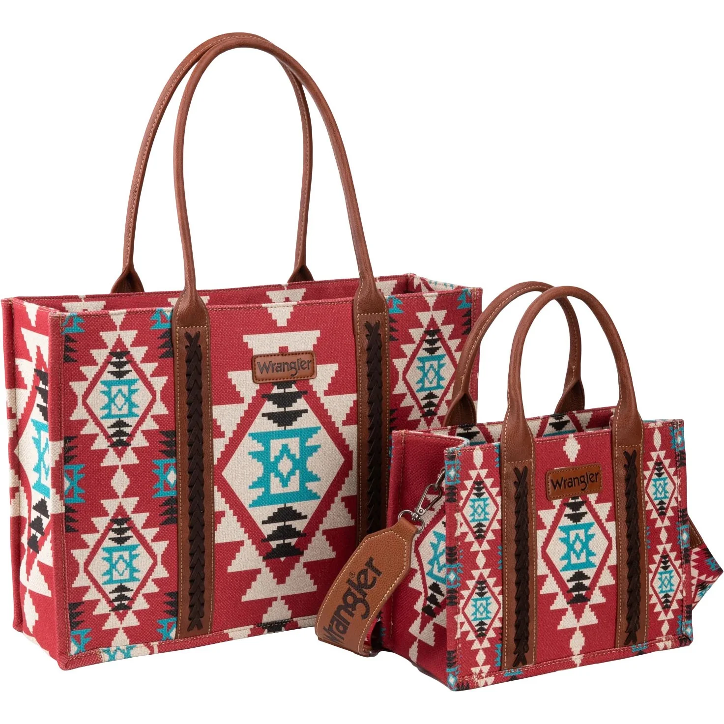 Wrangler - Womens Southwestern Print Large Tote & Small Canvas Tote/Crossbody Bag