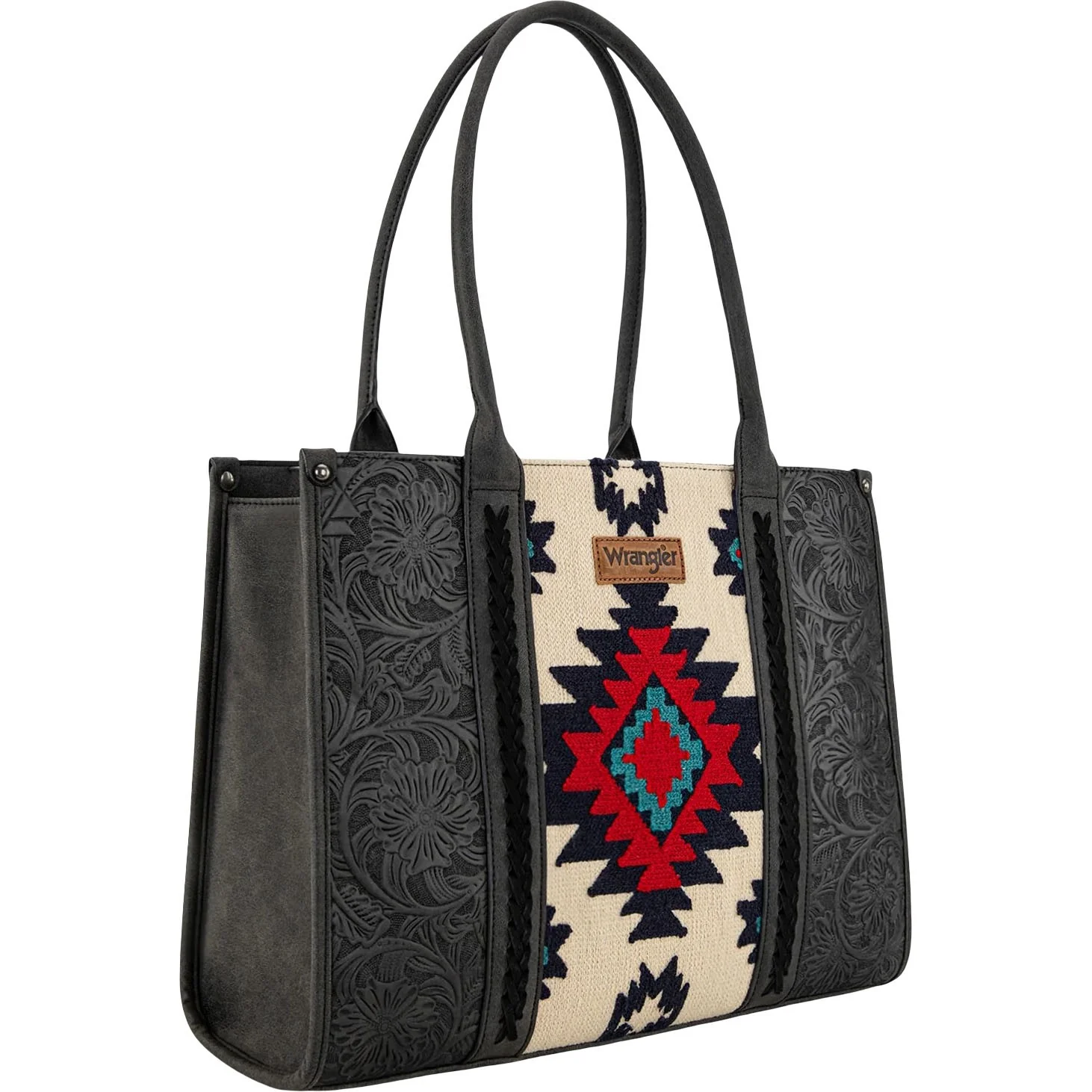 Wrangler - Womens Tooled Aztec Pattern Print Concealed Carry Large Tote Bag - Image 2