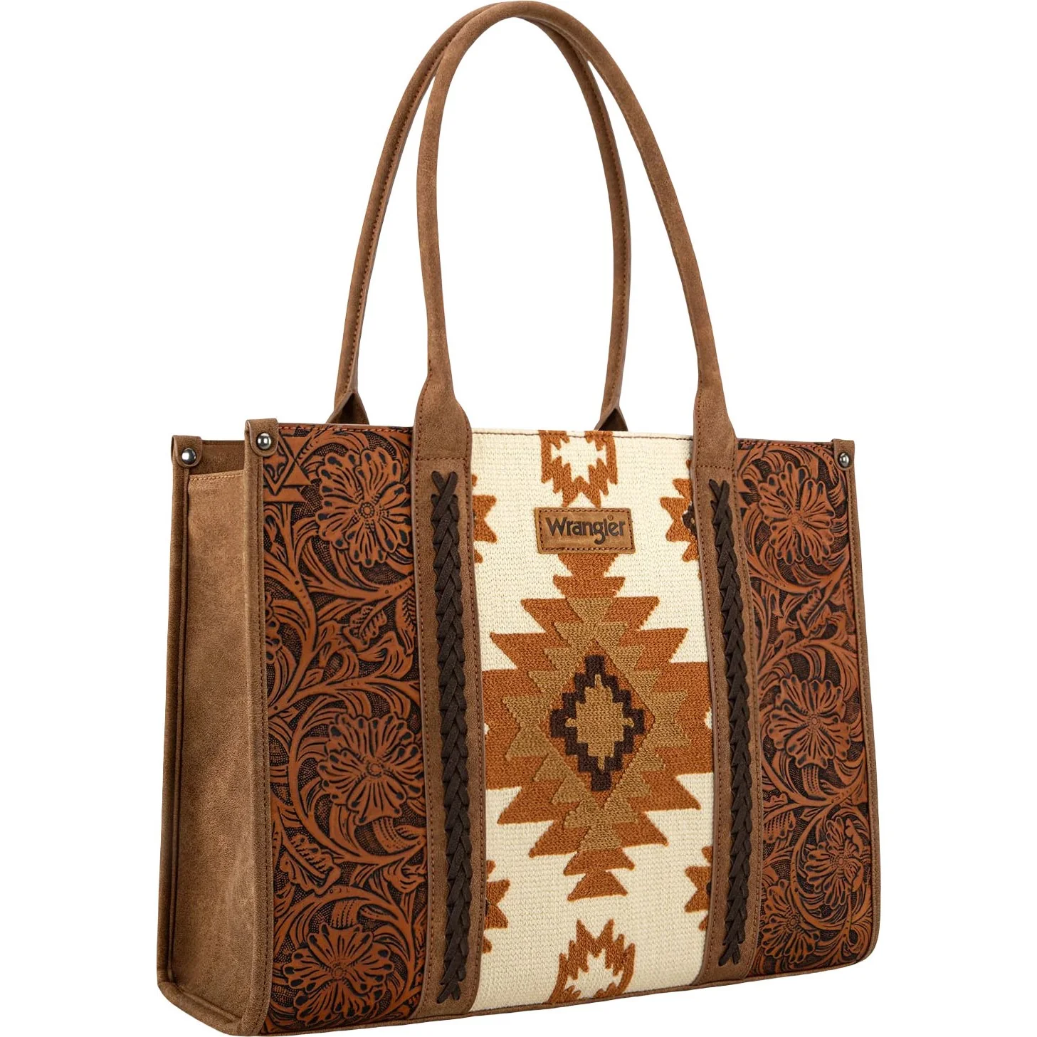 Wrangler - Womens Tooled Aztec Pattern Print Concealed Carry Large Tote Bag - Image 3