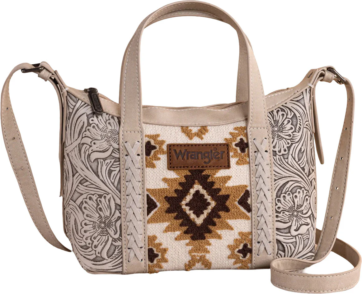Wrangler - Womens Tooled Aztec Pattern Print Tote/Crossbody Bag - Image 6